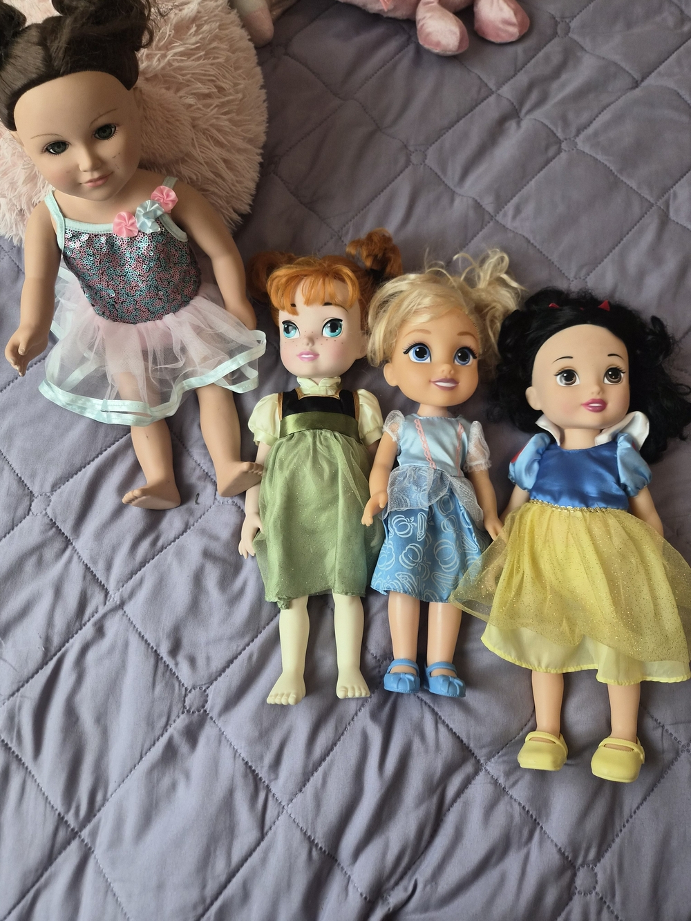 Disney Dolls Set with Pink, Green, Blue & Yellow Dresses